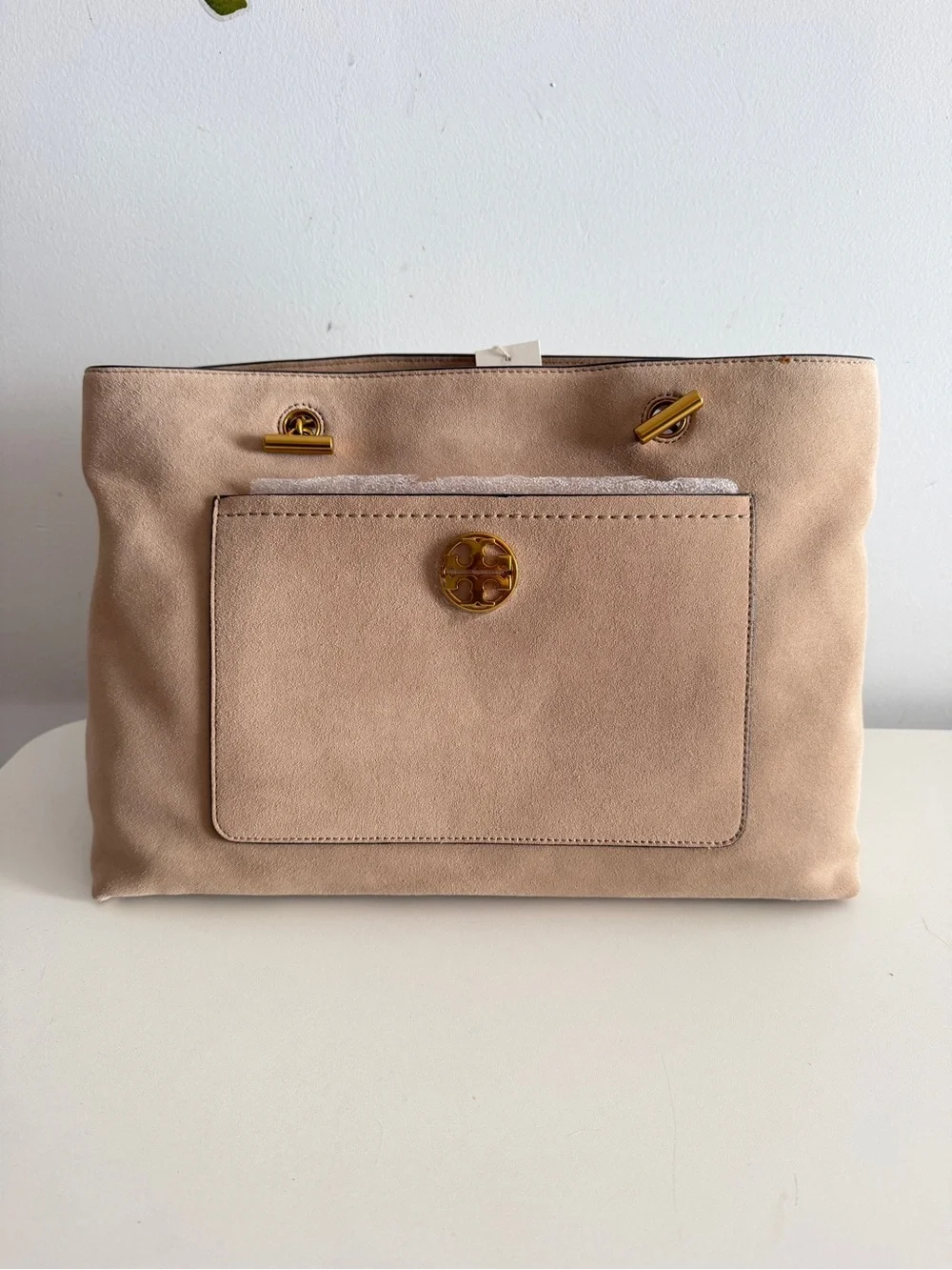 Tory Burch Suede Shoulder Bag with Gold Hardware